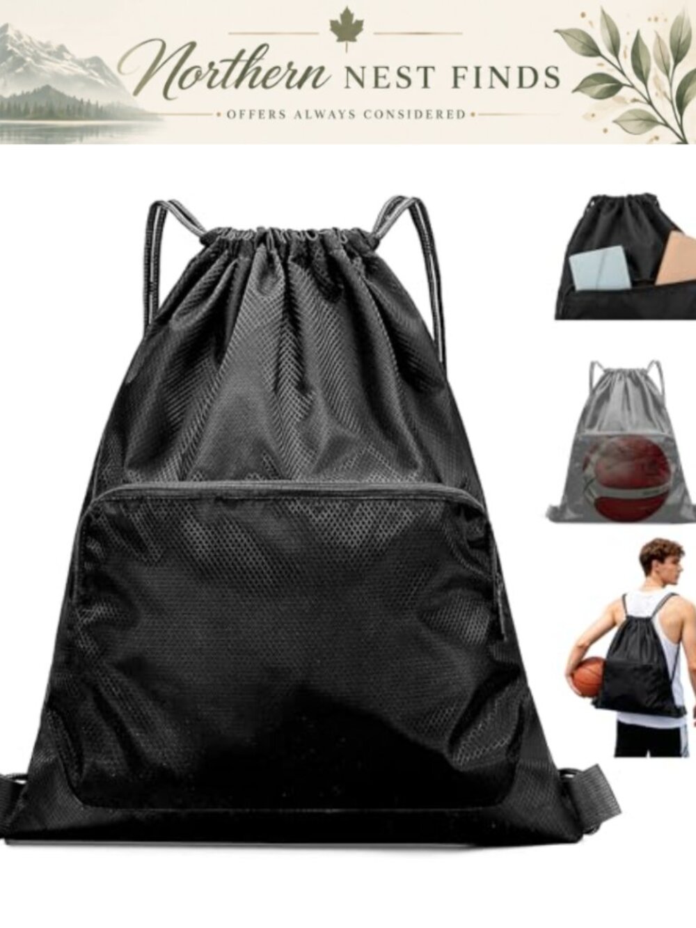 Foldable Drawstring Backpack Large Gym Sports Bag for Basketball Soccer